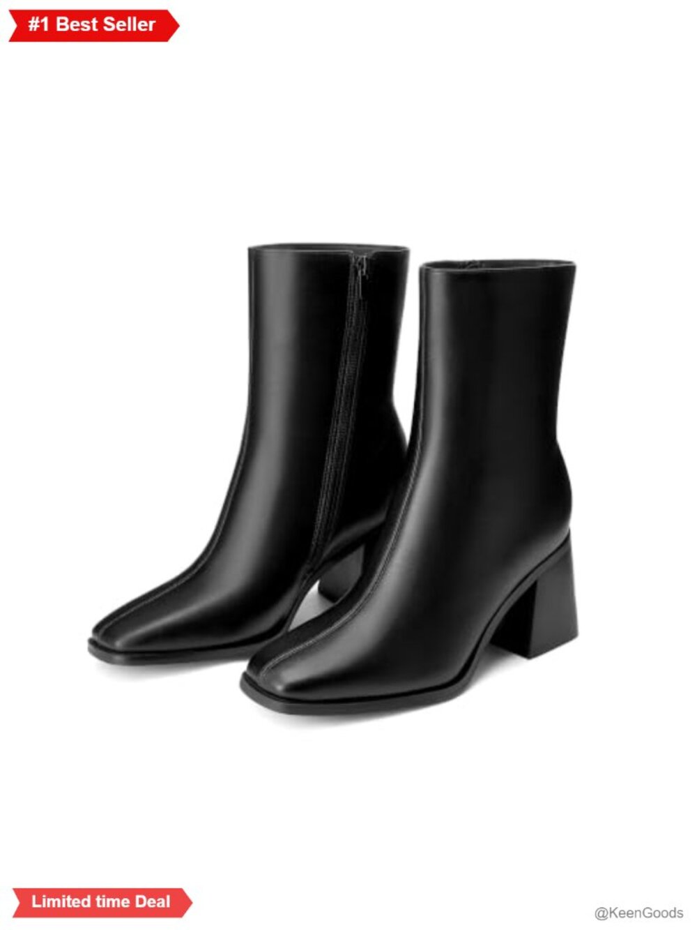 Women's Square Toe Ankle Booties Chunky Heel Faux Leather Zip Boots